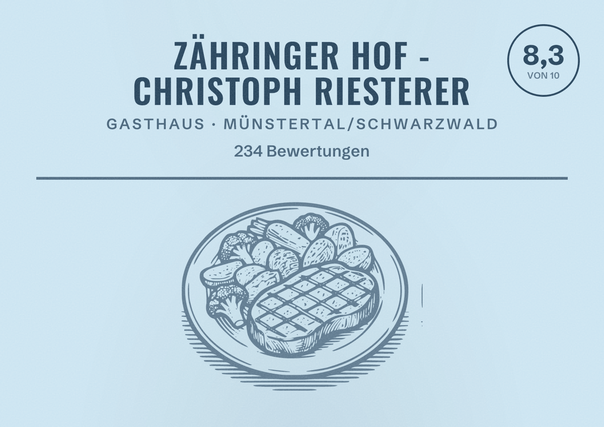 Illustriertes Poster von Zähringer Hof - Christoph Riesterer, Gasthaus in Münstertal/Schwarzwald: Bewertung 8,3 von 10 aus 234 Bewertungen