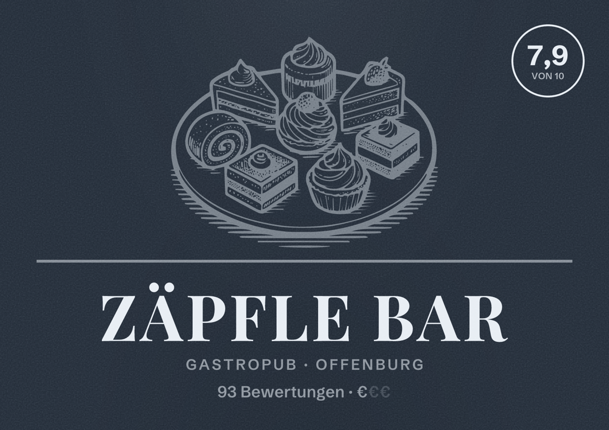 Illustriertes Poster von Zäpfle Bar, Gastropub in Offenburg: Bewertung 7,9 von 10 aus 93 Bewertungen, Preisniveau €
