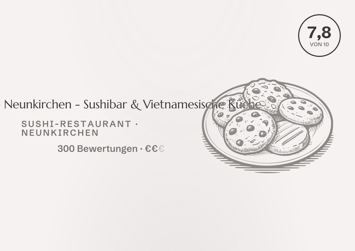 Illustriertes Poster von Zakado Neunkirchen - Sushibar & Vietnamesische Küche, Sushi-Restaurant in Neunkirchen: Bewertung 7,8 von 10 aus 300 Bewertungen, Preisniveau €€