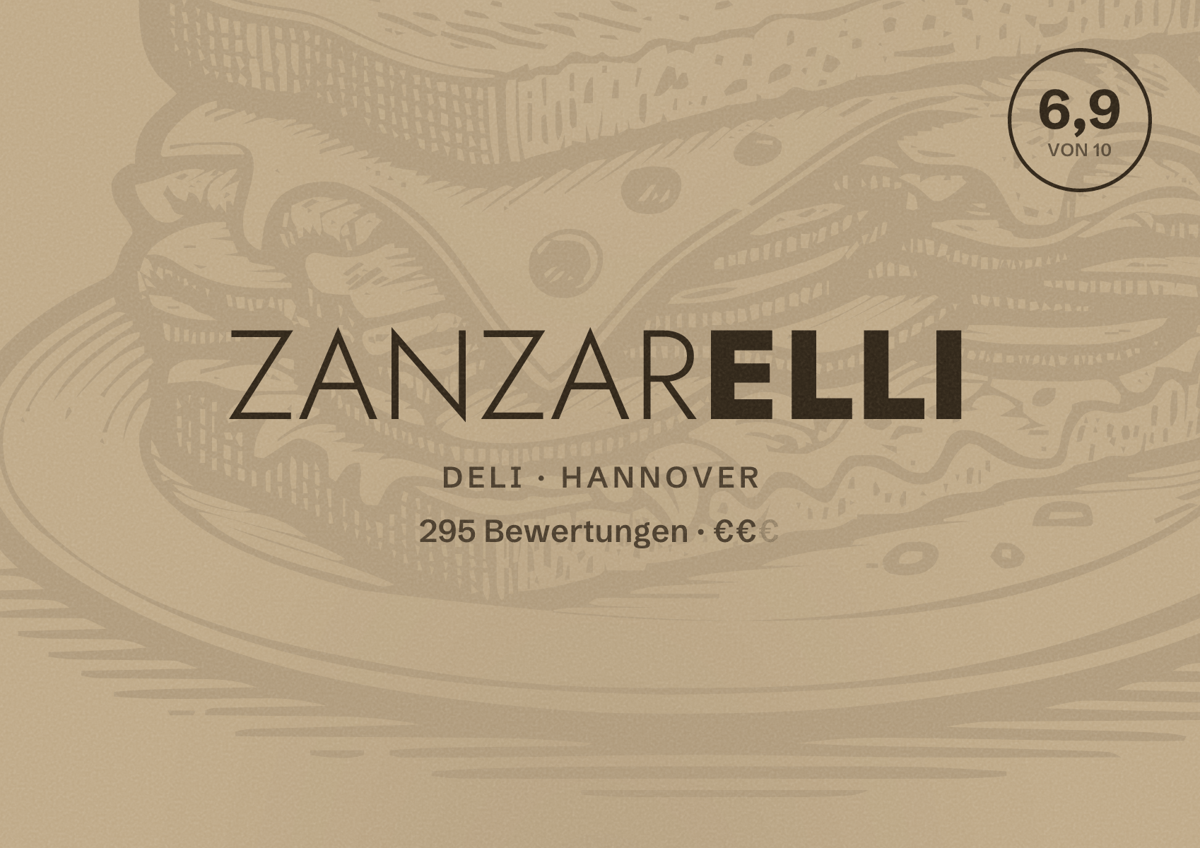 Illustriertes Poster von Zanzarelli, Deli in Hannover: Bewertung 6,9 von 10 aus 295 Bewertungen, Preisniveau €€