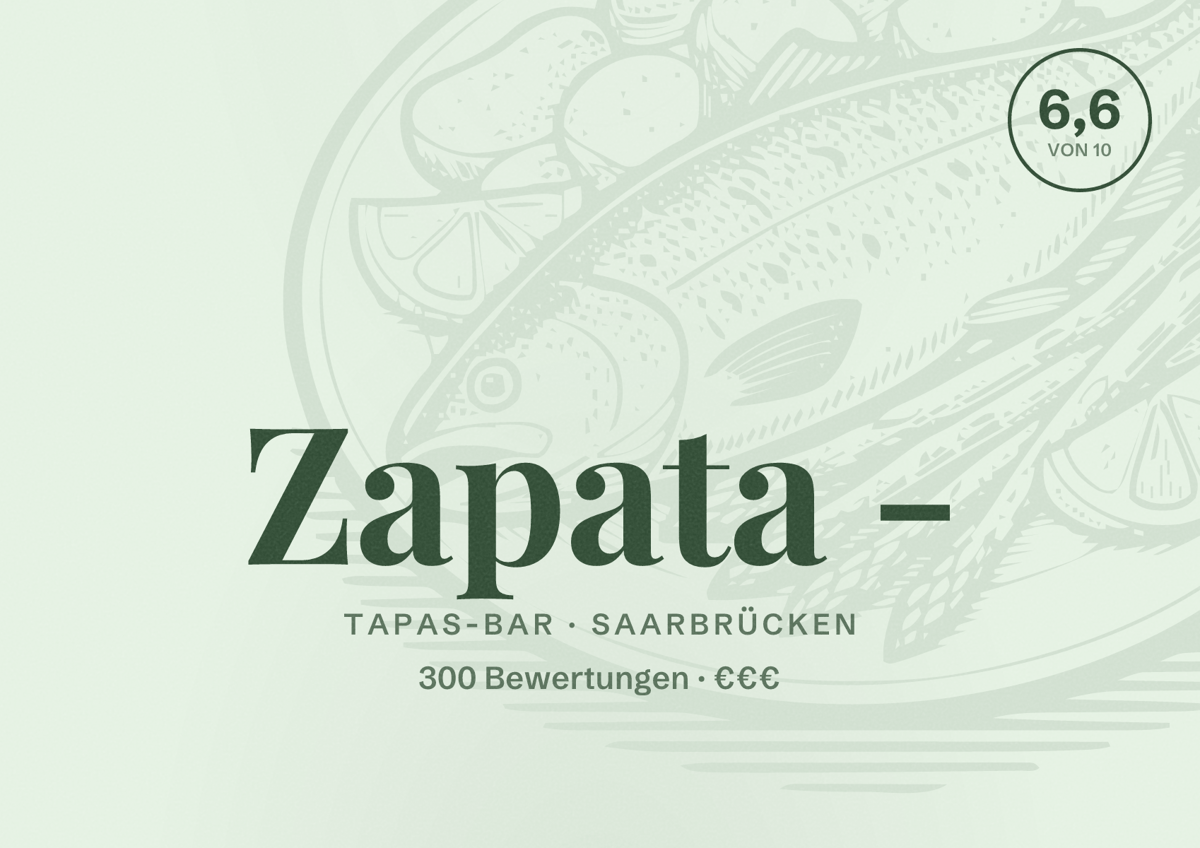 Illustriertes Poster von Zapata -, Tapas-Bar in Saarbrücken: Bewertung 6,6 von 10 aus 300 Bewertungen, Preisniveau €€€