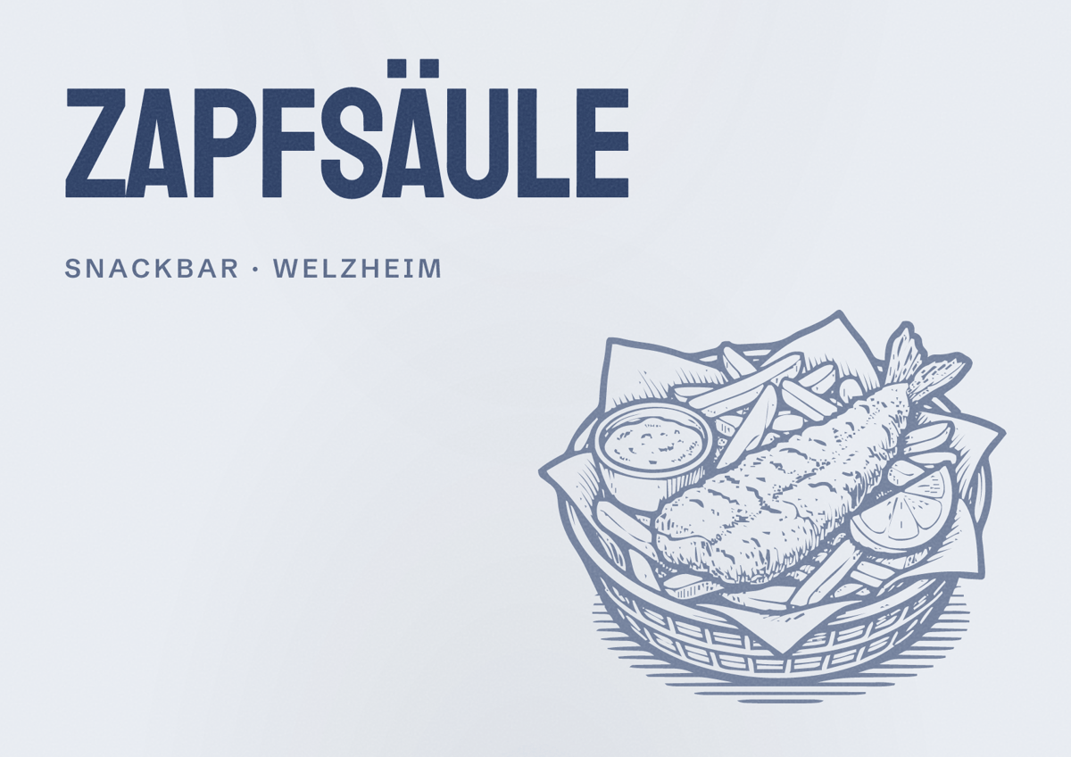 Illustriertes Poster von Zapfsäule, Snackbar in Welzheim