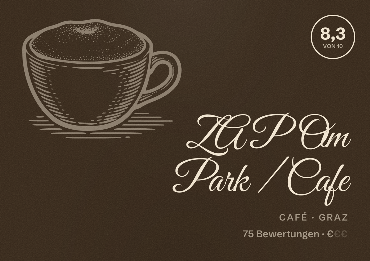 Illustriertes Poster von ZAPO im Park / Cafe, Café in Graz: Bewertung 8,3 von 10 aus 75 Bewertungen, Preisniveau €