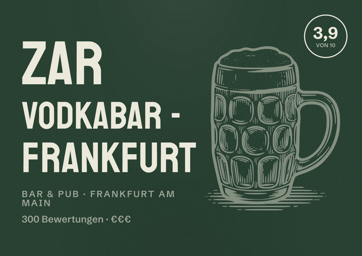 Illustriertes Poster von Zar Vodkabar - Frankfurt, Bar & Pub in Frankfurt am Main: Bewertung 3,9 von 10 aus 300 Bewertungen, Preisniveau €€€