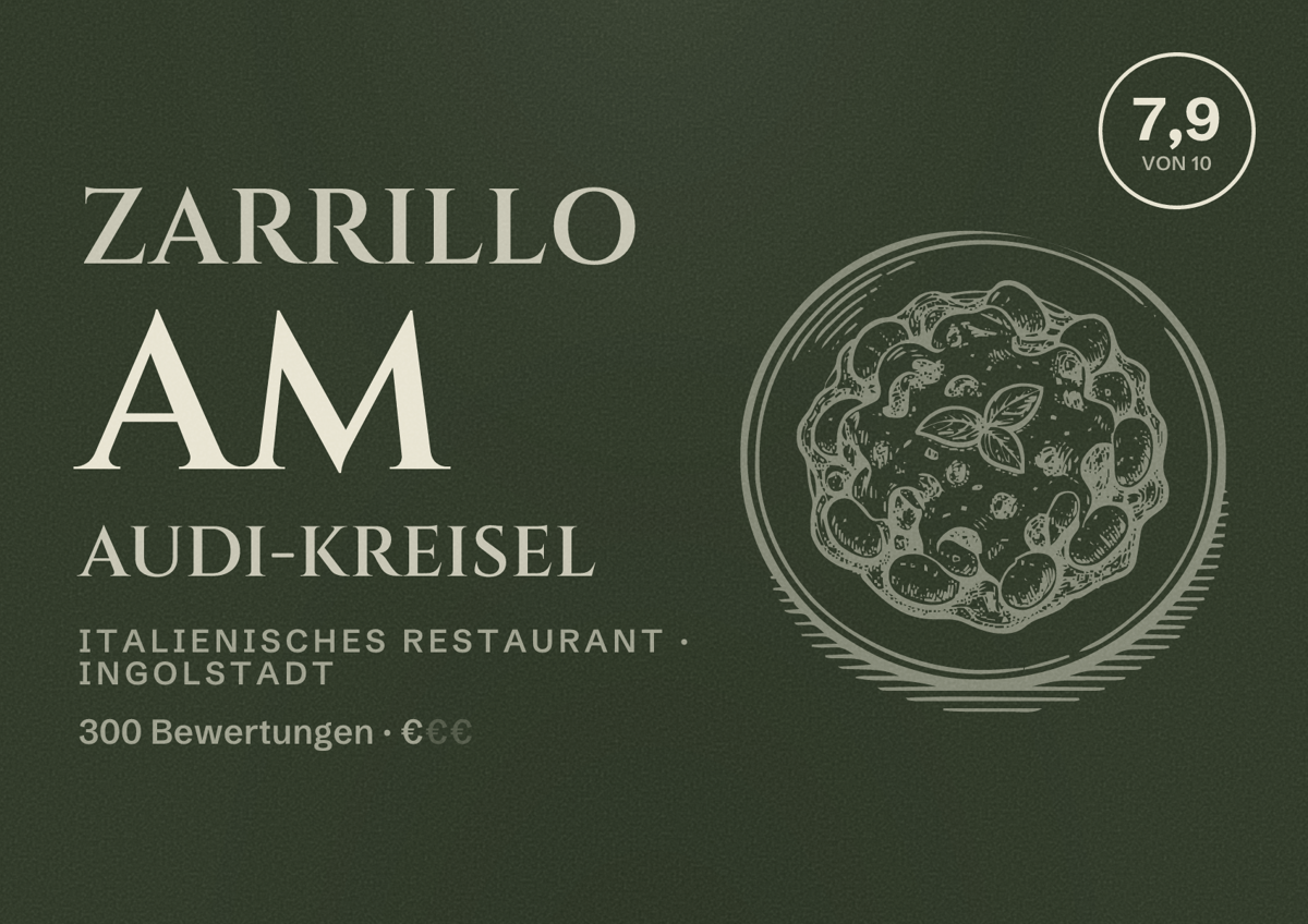 Illustriertes Poster von Zarrillo am Audi-Kreisel, Italienisches Restaurant in Ingolstadt: Bewertung 7,9 von 10 aus 300 Bewertungen, Preisniveau €