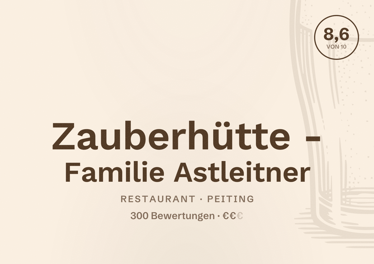 Illustriertes Poster von Zauberhütte - Familie Astleitner, Restaurant in Peiting: Bewertung 8,6 von 10 aus 300 Bewertungen, Preisniveau €€