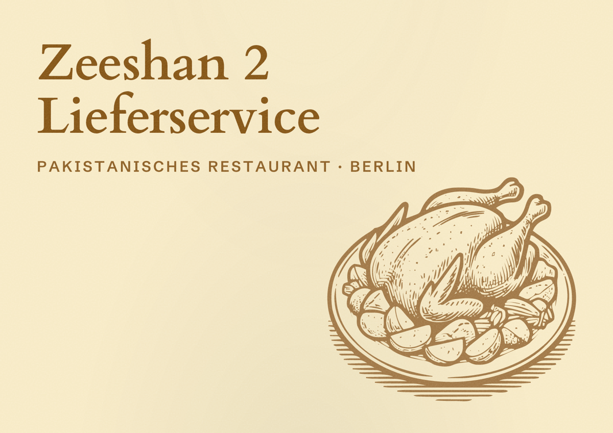 Illustriertes Poster von Zeeshan 2 Lieferservice, Pakistanisches Restaurant in Berlin