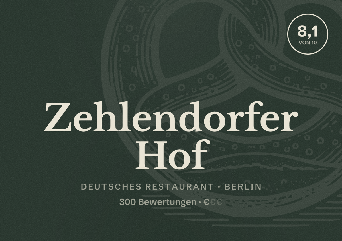 Illustriertes Poster von Zehlendorfer Hof, Deutsches Restaurant in Berlin: Bewertung 8,1 von 10 aus 300 Bewertungen, Preisniveau €