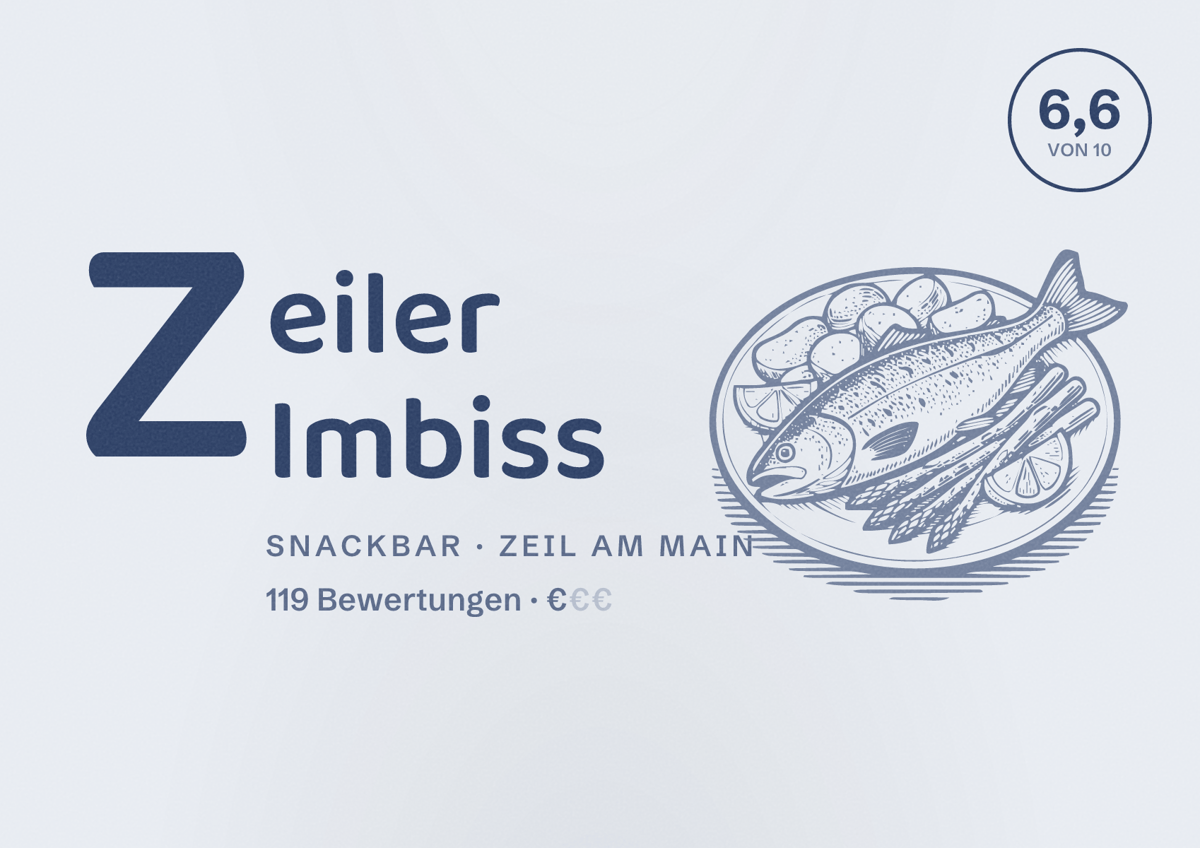 Illustriertes Poster von Zeiler Imbiss, Snackbar in Zeil am Main: Bewertung 6,6 von 10 aus 119 Bewertungen, Preisniveau €