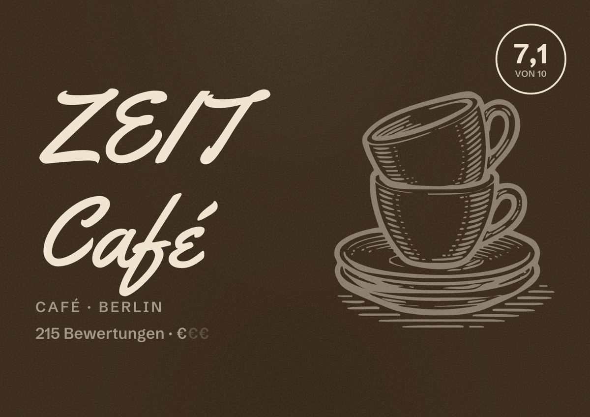 Illustriertes Poster von ZEIT Café, Café in Berlin: Bewertung 7,1 von 10 aus 215 Bewertungen, Preisniveau €