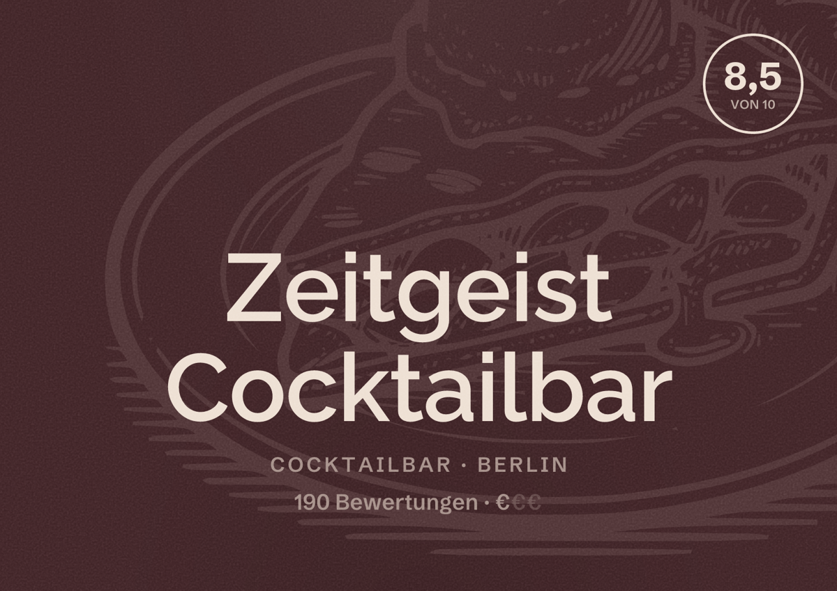 Illustriertes Poster von Zeitgeist Cocktailbar, Cocktailbar in Berlin: Bewertung 8,5 von 10 aus 190 Bewertungen, Preisniveau €