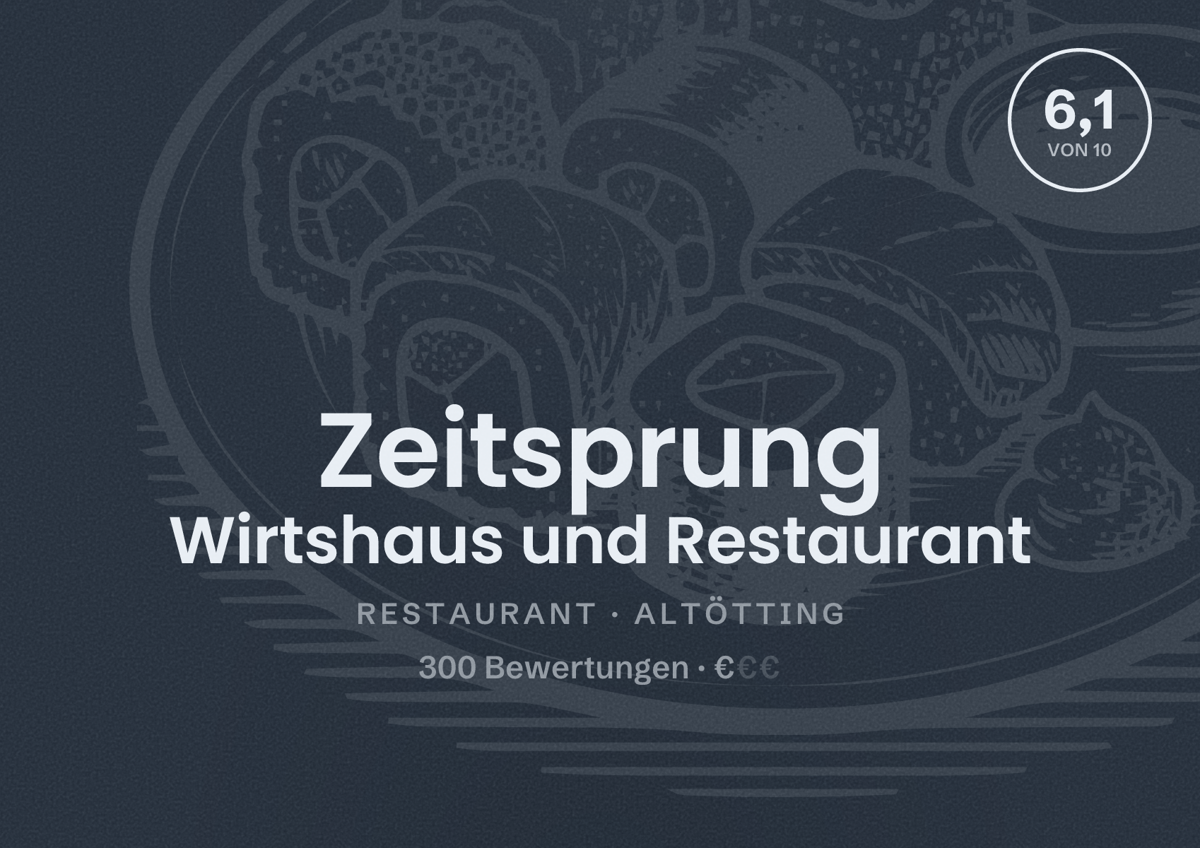 Illustriertes Poster von Zeitsprung Wirtshaus und Restaurant, Restaurant in Altötting: Bewertung 6,1 von 10 aus 300 Bewertungen, Preisniveau €