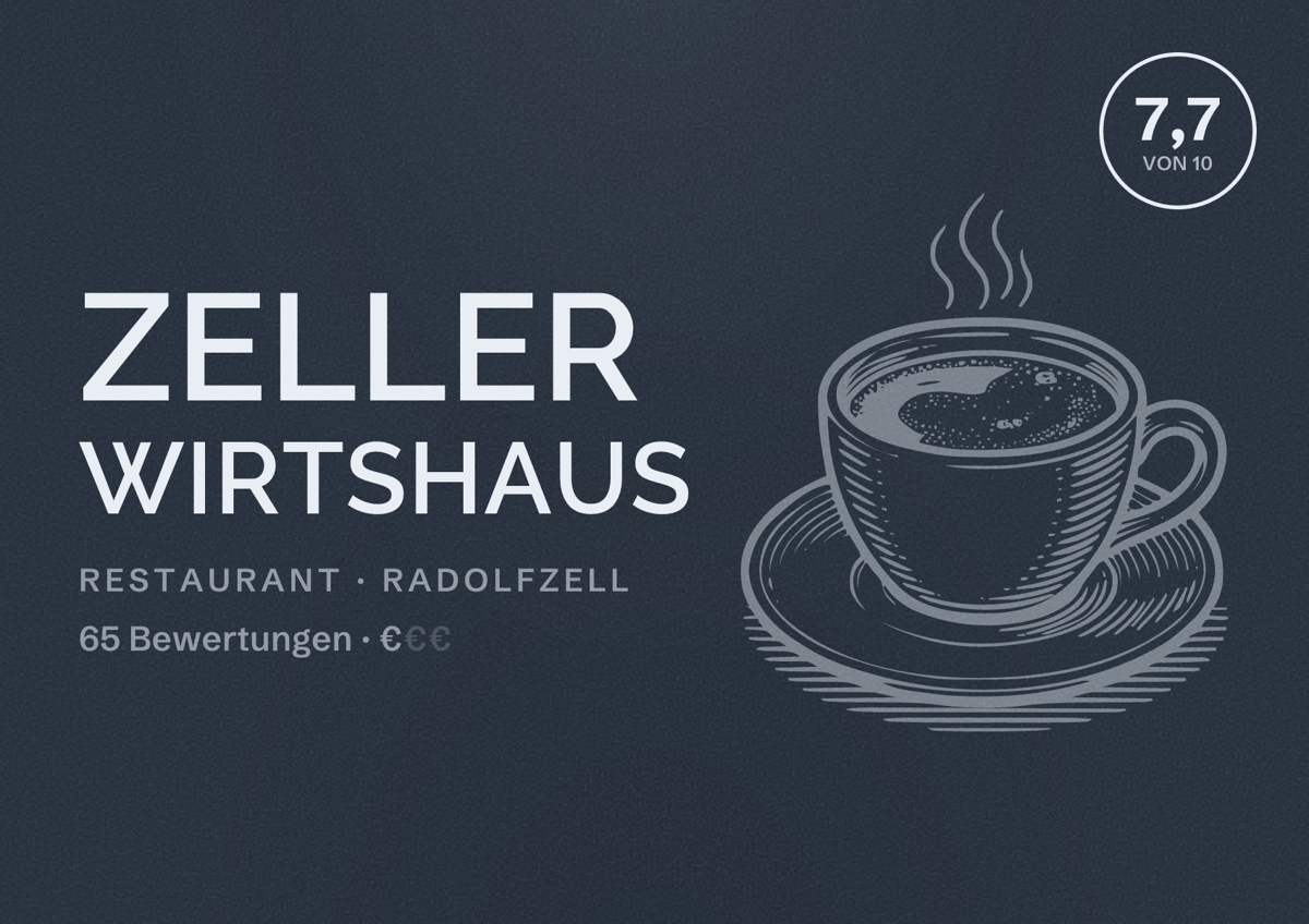 Illustriertes Poster von Zeller Wirtshaus, Restaurant in Radolfzell: Bewertung 7,7 von 10 aus 65 Bewertungen, Preisniveau €