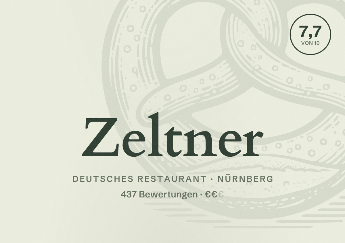 Illustriertes Poster von Zeltner, Deutsches Restaurant in Nürnberg: Bewertung 7,7 von 10 aus 437 Bewertungen, Preisniveau €€