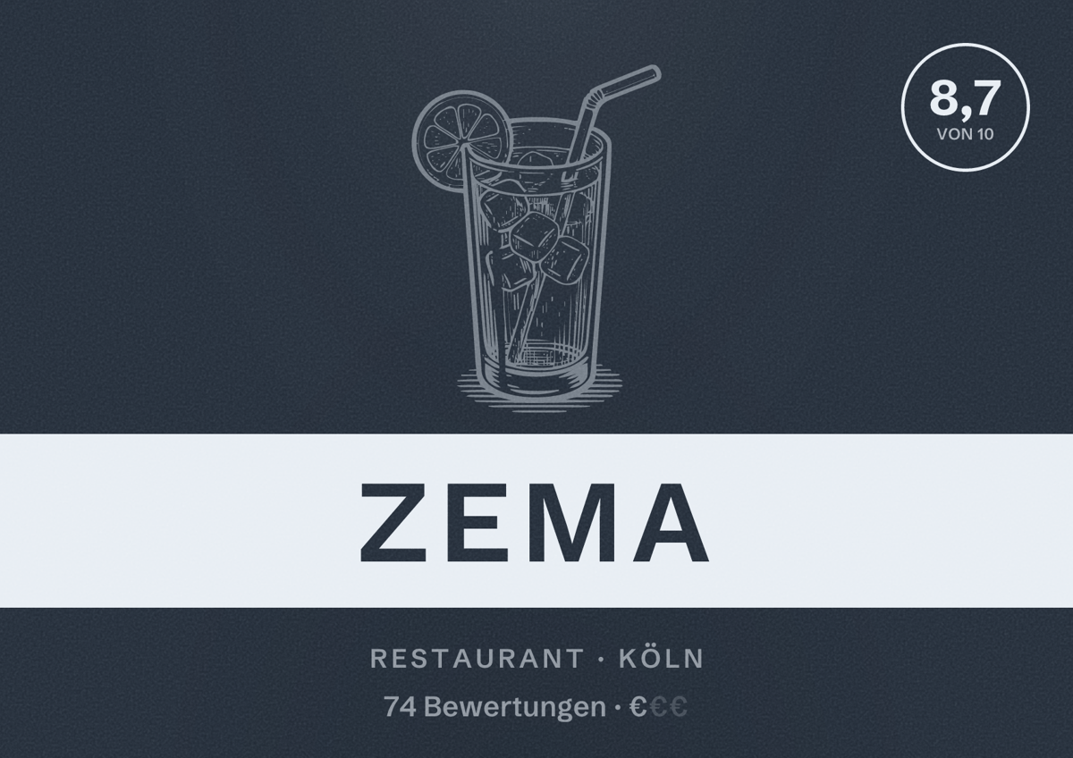 Illustriertes Poster von Zema, Restaurant in Köln: Bewertung 8,7 von 10 aus 74 Bewertungen, Preisniveau €