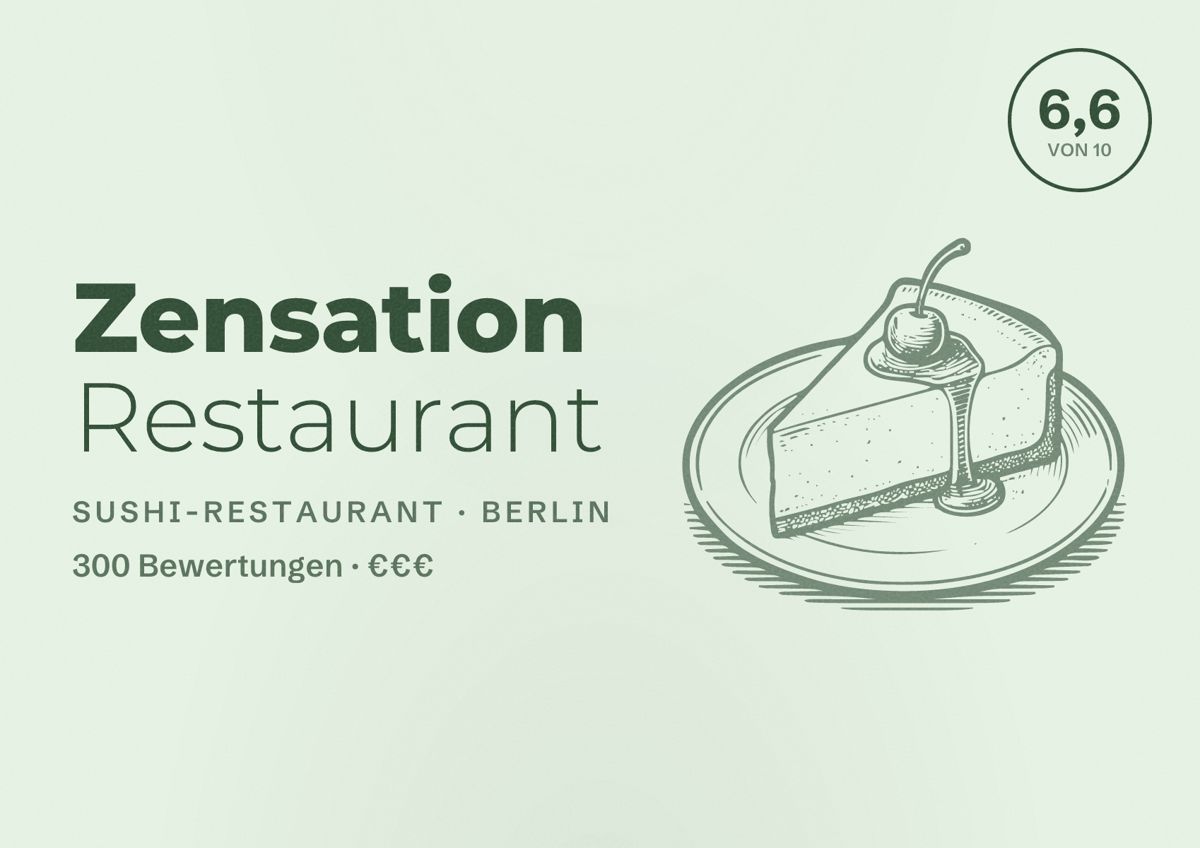 Illustriertes Poster von Zensation Restaurant, Sushi-Restaurant in Berlin: Bewertung 6,6 von 10 aus 300 Bewertungen, Preisniveau €€€