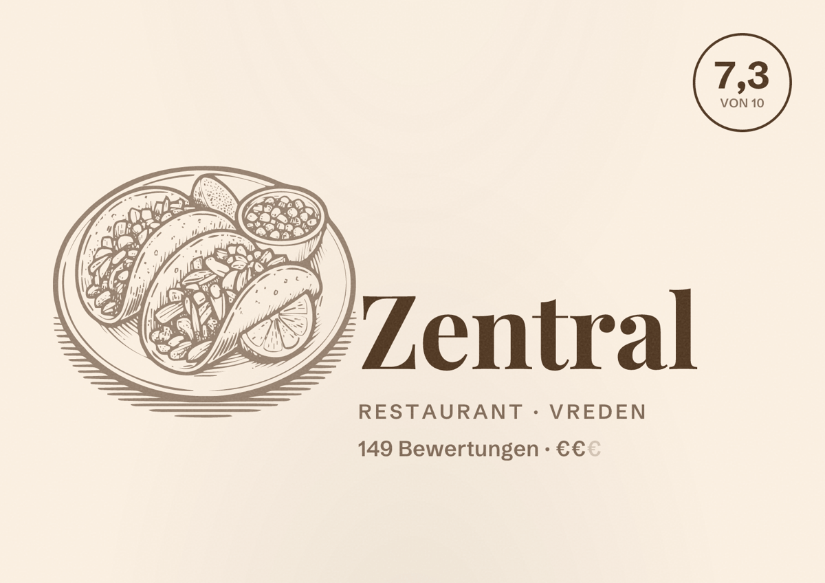 Illustriertes Poster von Zentral, Restaurant in Vreden: Gästebewertung 7,3 von 10 aus 149 Bewertungen