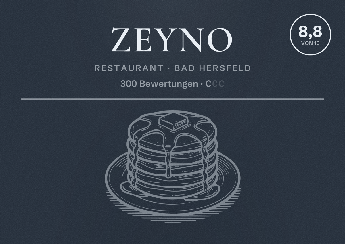 Illustriertes Poster von Zeyno, Restaurant in Bad Hersfeld: Bewertung 8,8 von 10 aus 300 Bewertungen, Preisniveau €