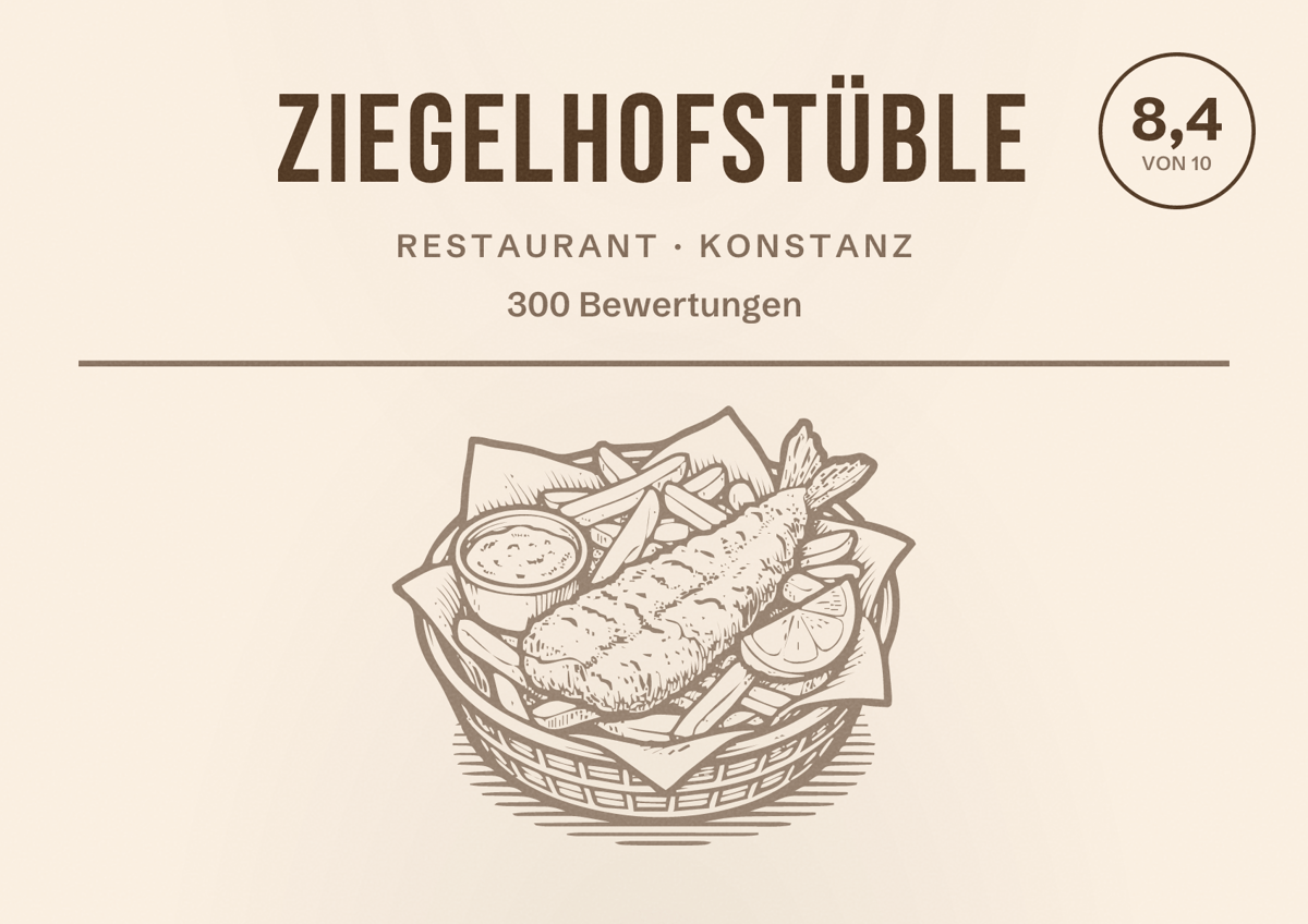 Illustriertes Poster von Ziegelhofstüble, Restaurant in Konstanz: Bewertung 8,4 von 10 aus 300 Bewertungen