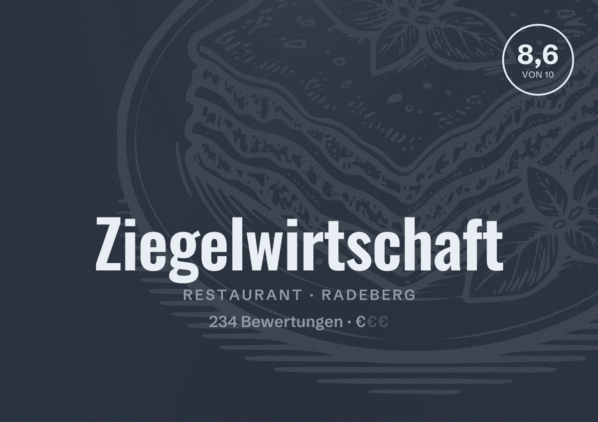 Illustriertes Poster von Ziegelwirtschaft, Restaurant in Radeberg: Bewertung 8,6 von 10 aus 234 Bewertungen, Preisniveau €