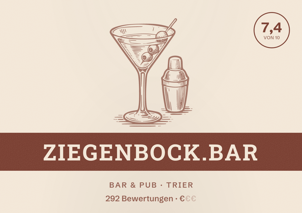 Illustriertes Poster von Ziegenbock.Bar, Bar & Pub in Trier: Bewertung 7,4 von 10 aus 292 Bewertungen, Preisniveau €