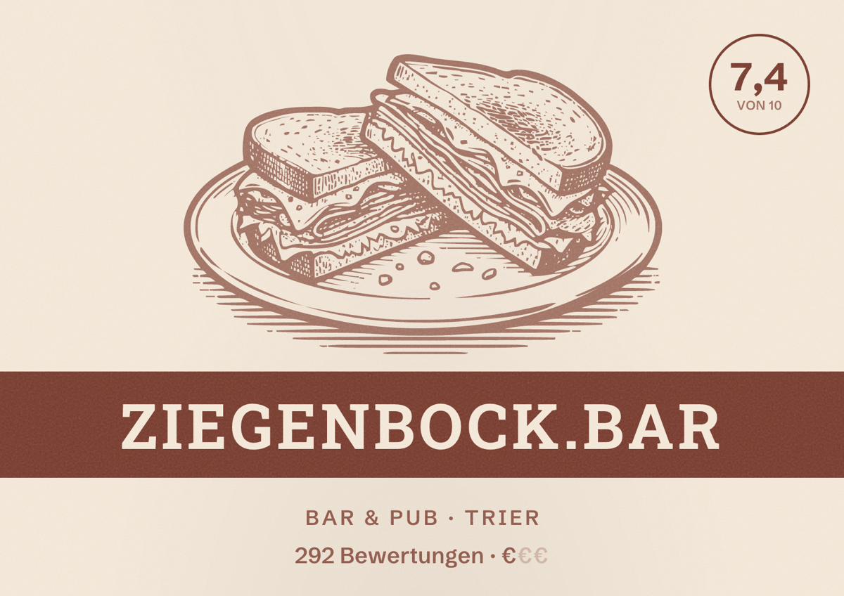 Illustriertes Poster von Ziegenbock.Bar, Bar & Pub in Trier: Bewertung 7,4 von 10 aus 292 Bewertungen, Preisniveau €