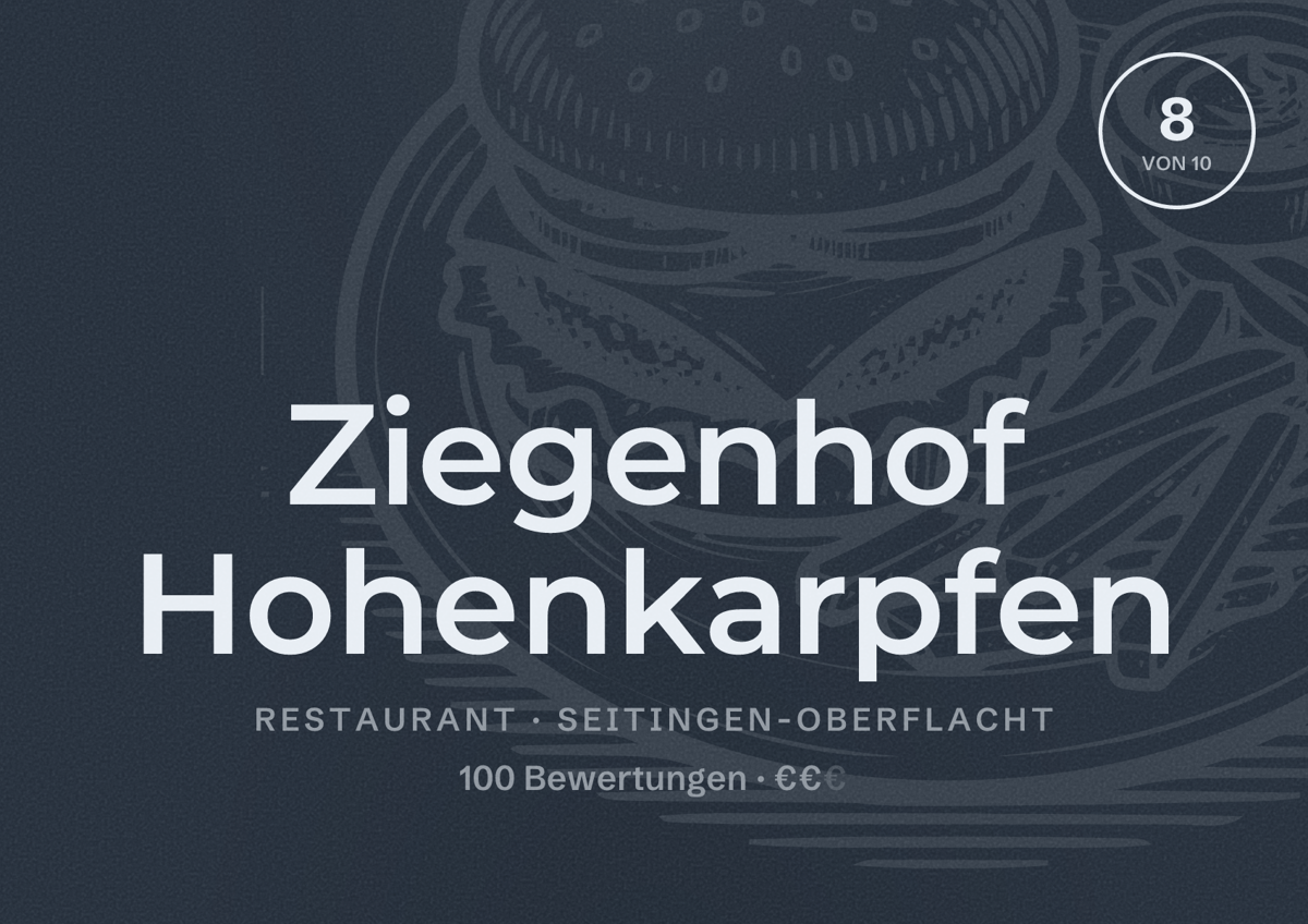 Illustriertes Poster von Ziegenhof Hohenkarpfen, Restaurant in Seitingen-Oberflacht: Bewertung 8 von 10 aus 100 Bewertungen, Preisniveau €€