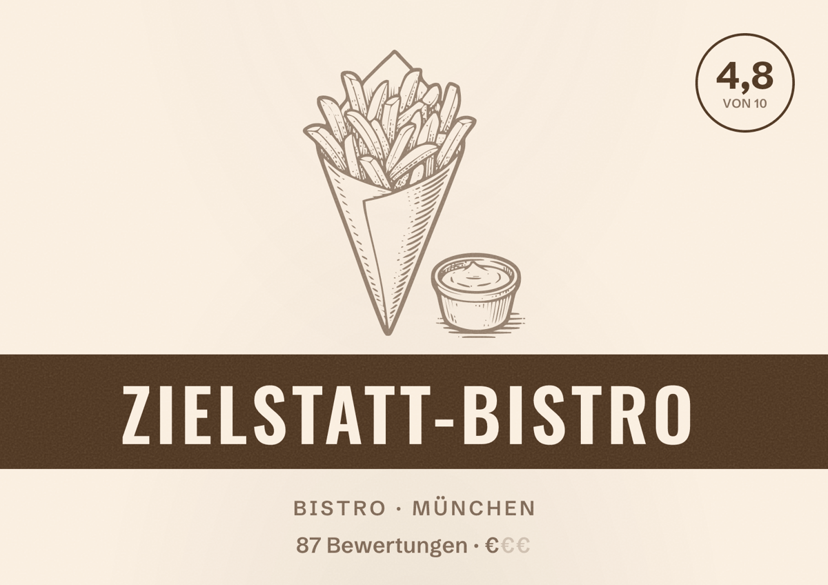 Illustriertes Poster von Zielstatt-Bistro, Bistro in München: Bewertung 4,8 von 10 aus 87 Bewertungen, Preisniveau €