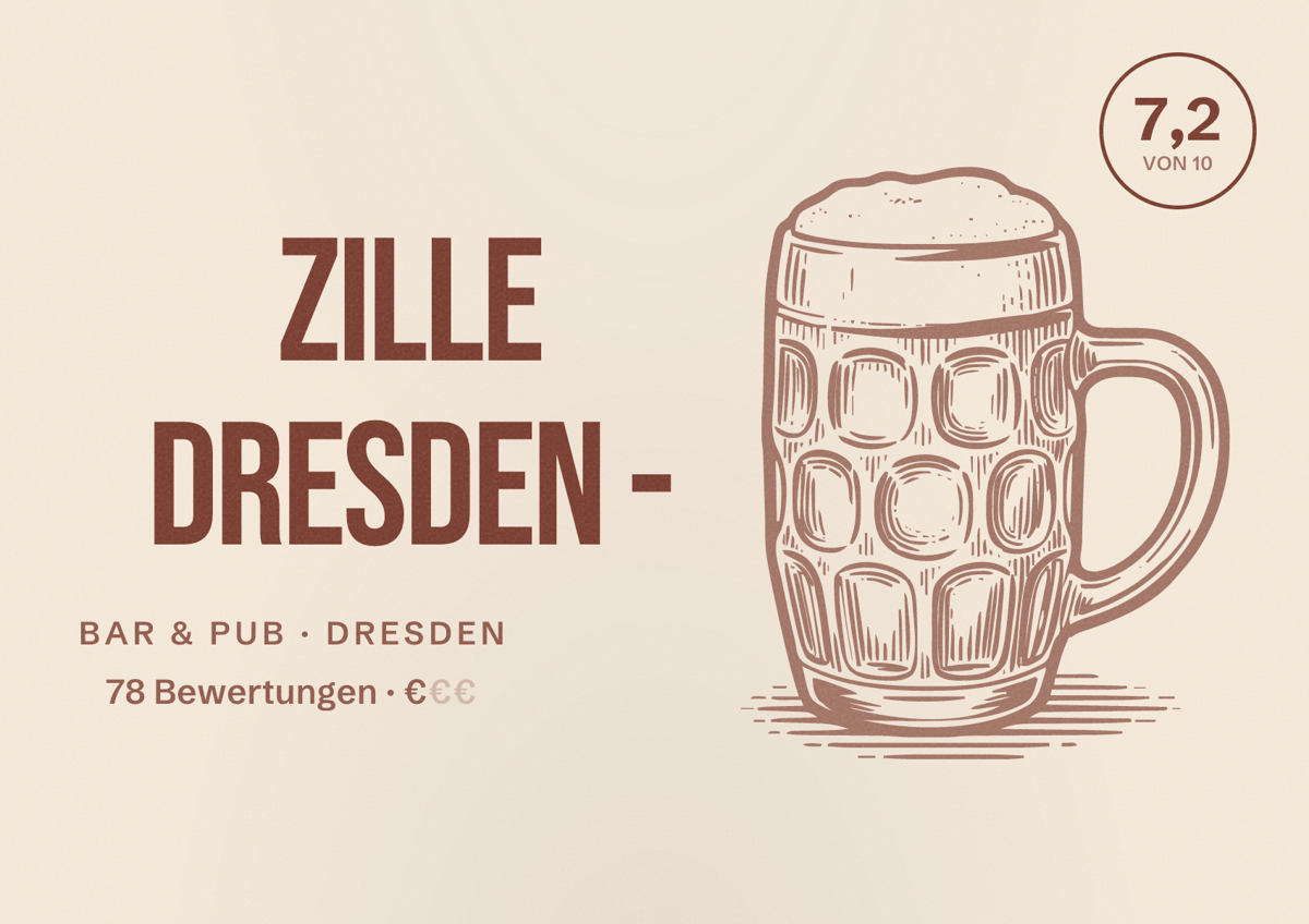 Illustriertes Poster von Zille Dresden -, Bar & Pub in Dresden: Bewertung 7,2 von 10 aus 78 Bewertungen, Preisniveau €