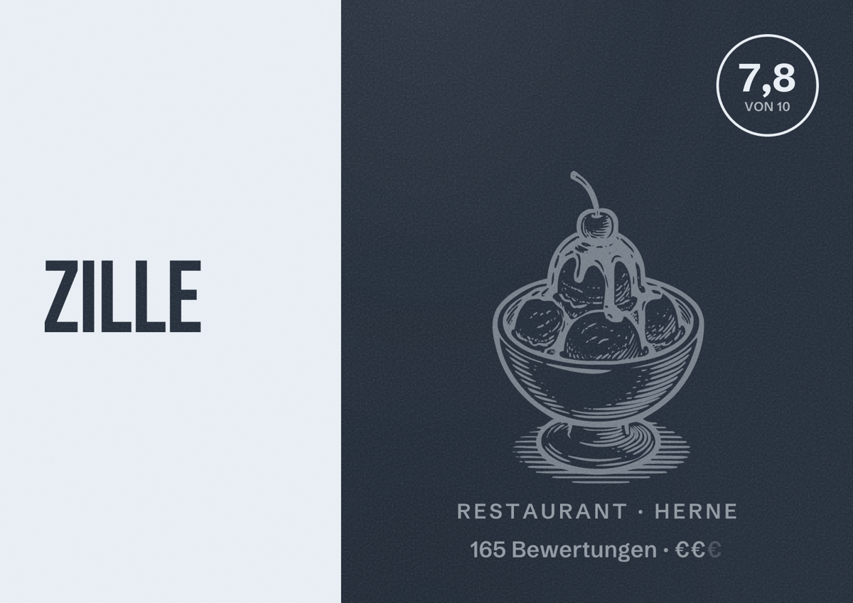 Illustriertes Poster von Zille, Restaurant in Herne: Bewertung 7,8 von 10 aus 165 Bewertungen, Preisniveau €€