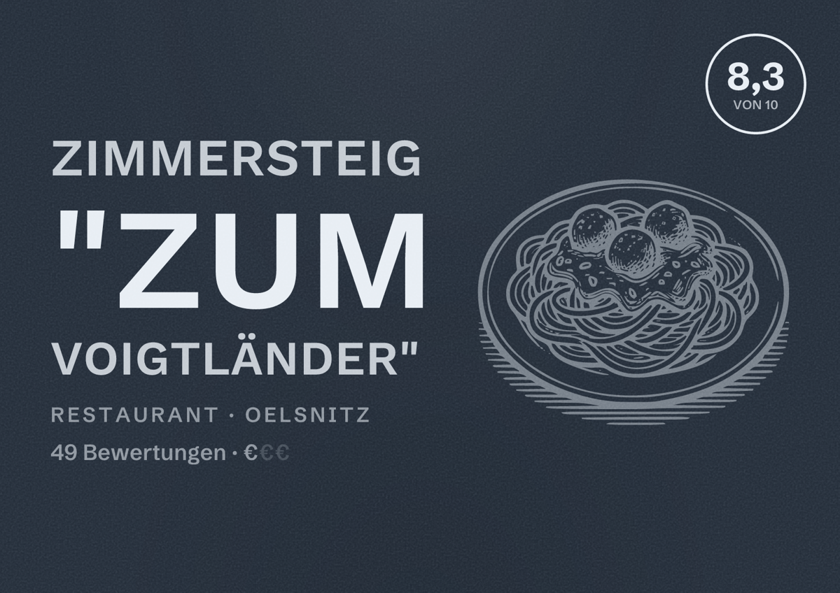 Illustriertes Poster von Zimmersteig "Zum Voigtländer", Restaurant in Oelsnitz: Bewertung 8,3 von 10 aus 49 Bewertungen, Preisniveau €