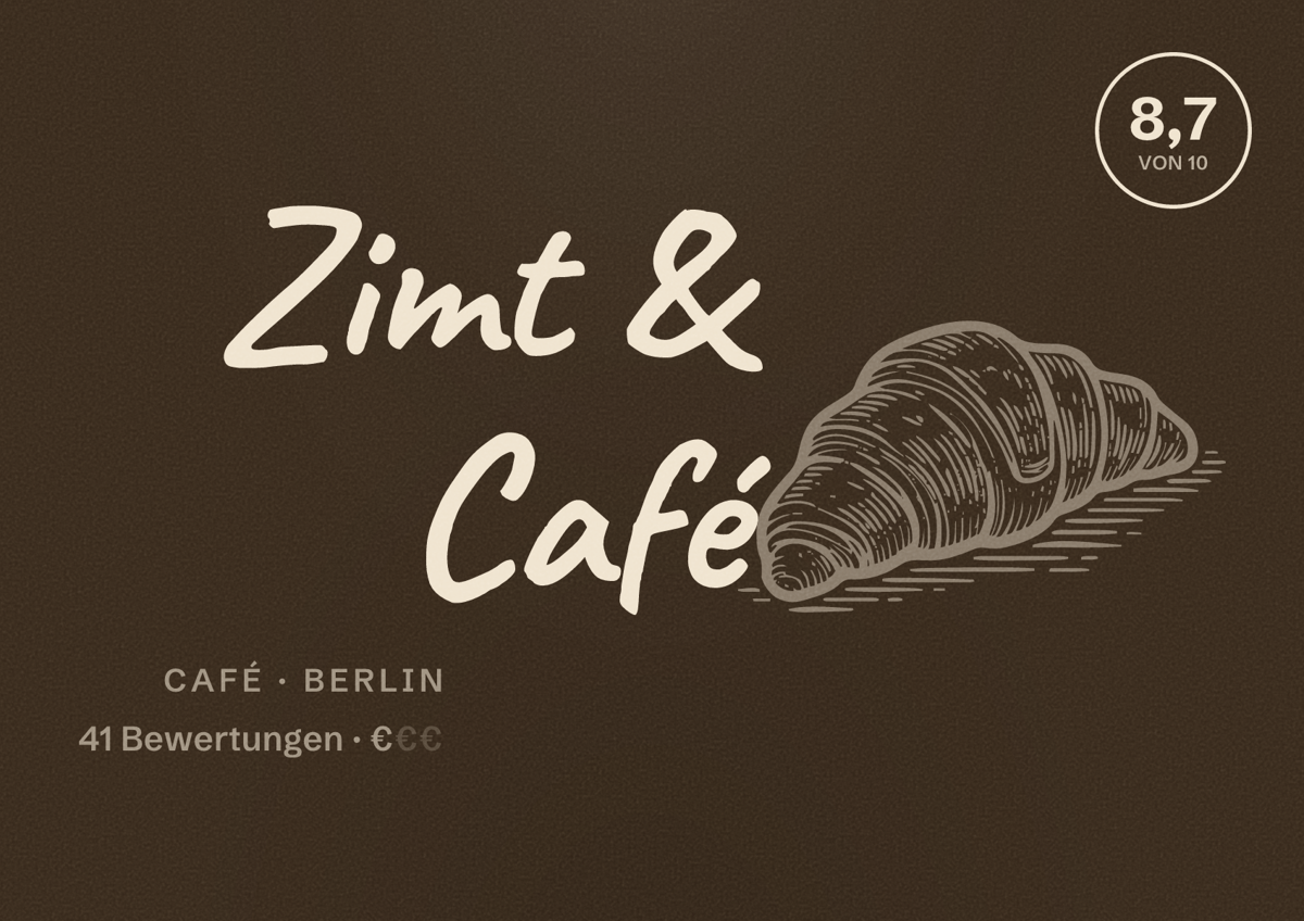 Illustriertes Poster von Zimt & Café, Café in Berlin: Bewertung 8,7 von 10 aus 41 Bewertungen, Preisniveau €