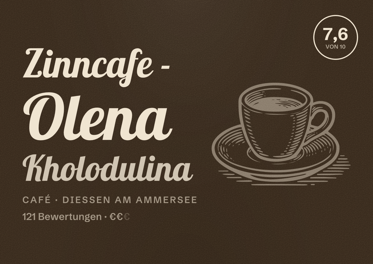 Illustriertes Poster von Zinncafe - Olena Kholodulina, Café in Dießen am Ammersee: Bewertung 7,6 von 10 aus 121 Bewertungen, Preisniveau €€