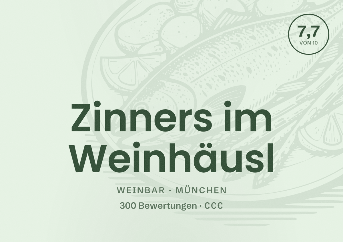 Illustriertes Poster von Zinners im Weinhäusl, Weinbar in München: Bewertung 7,7 von 10 aus 300 Bewertungen, Preisniveau €€€