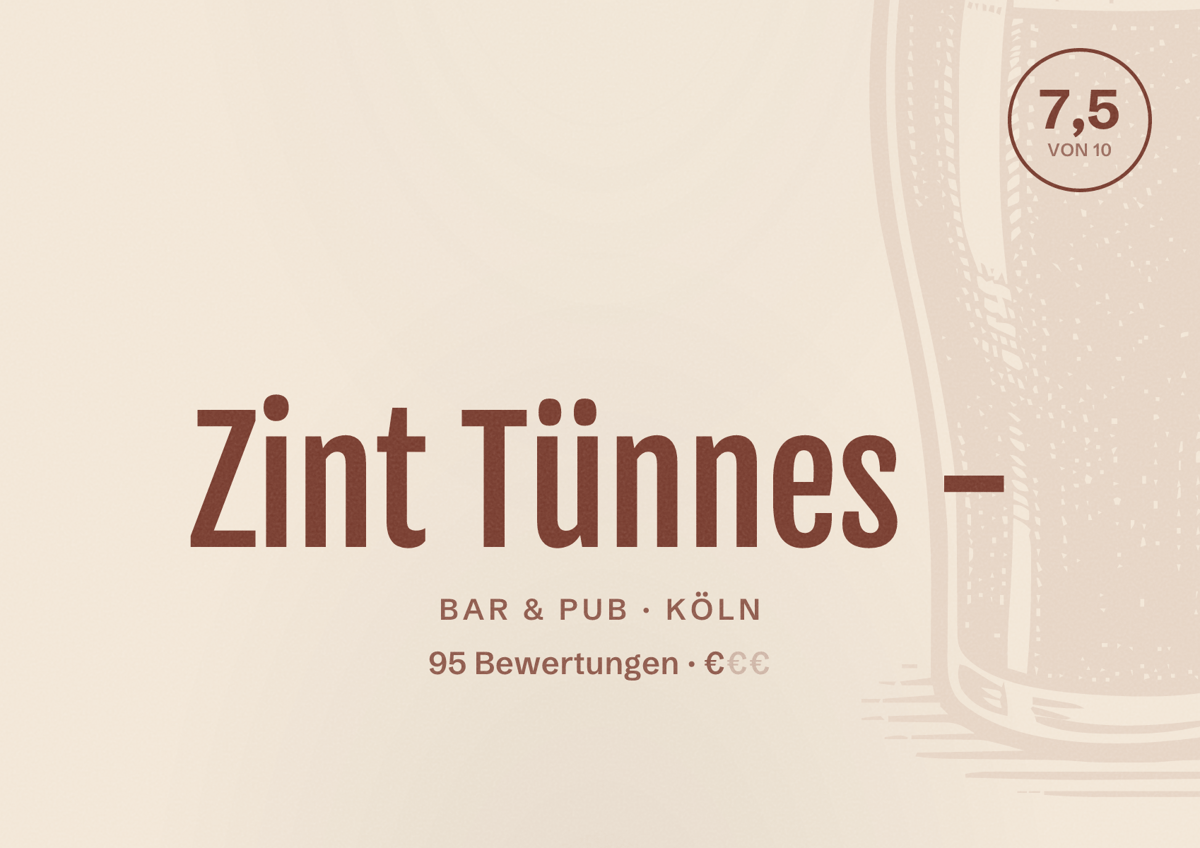 Illustriertes Poster von Zint Tünnes -, Bar & Pub in Köln: Bewertung 7,5 von 10 aus 95 Bewertungen, Preisniveau €