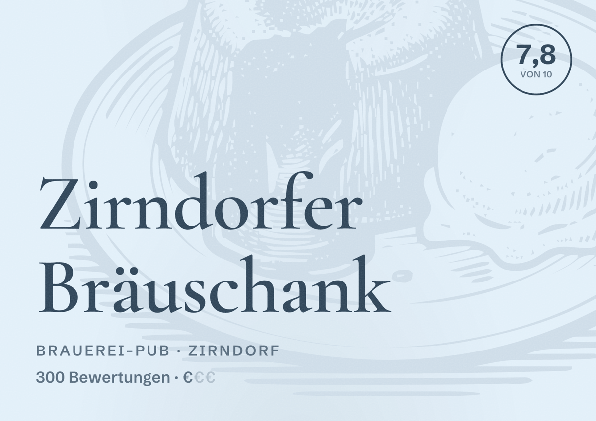 Illustriertes Poster von Zirndorfer Bräuschank, Brauerei-Pub in Zirndorf: Bewertung 7,8 von 10 aus 300 Bewertungen, Preisniveau €