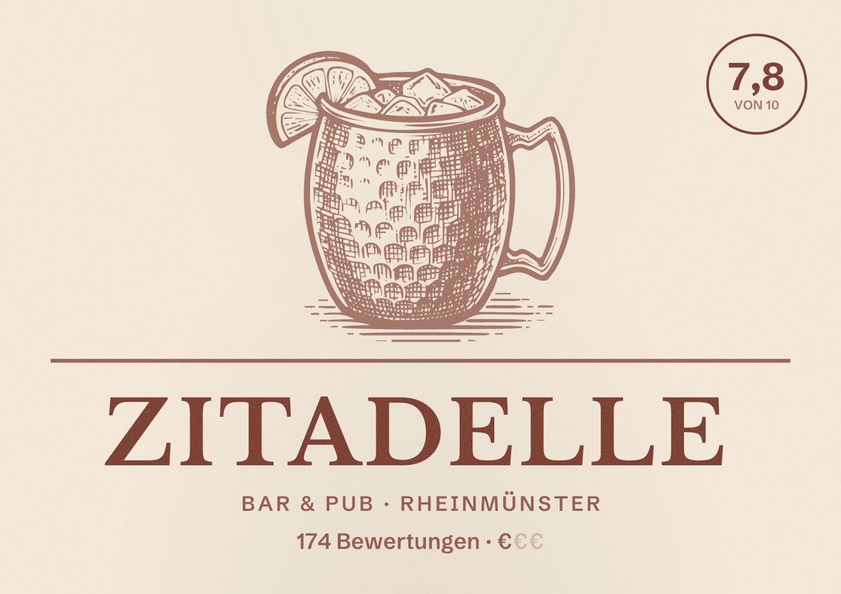 Illustriertes Poster von Zitadelle, Bar & Pub in Rheinmünster: Bewertung 7,8 von 10 aus 174 Bewertungen, Preisniveau €
