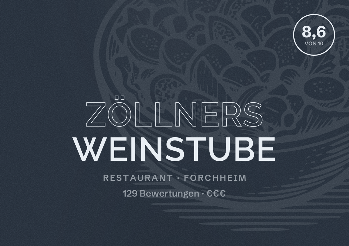 Illustriertes Poster von Zöllners Weinstube, Restaurant in Forchheim: Bewertung 8,6 von 10 aus 129 Bewertungen, Preisniveau €€€