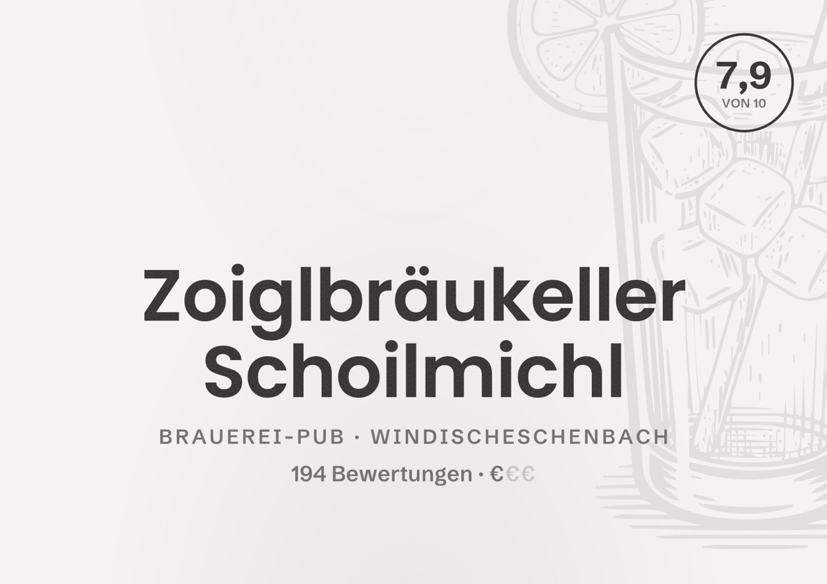 Illustriertes Poster von Zoiglbräukeller Schoilmichl, Brauerei-Pub in Windischeschenbach: Bewertung 7,9 von 10 aus 194 Bewertungen, Preisniveau €