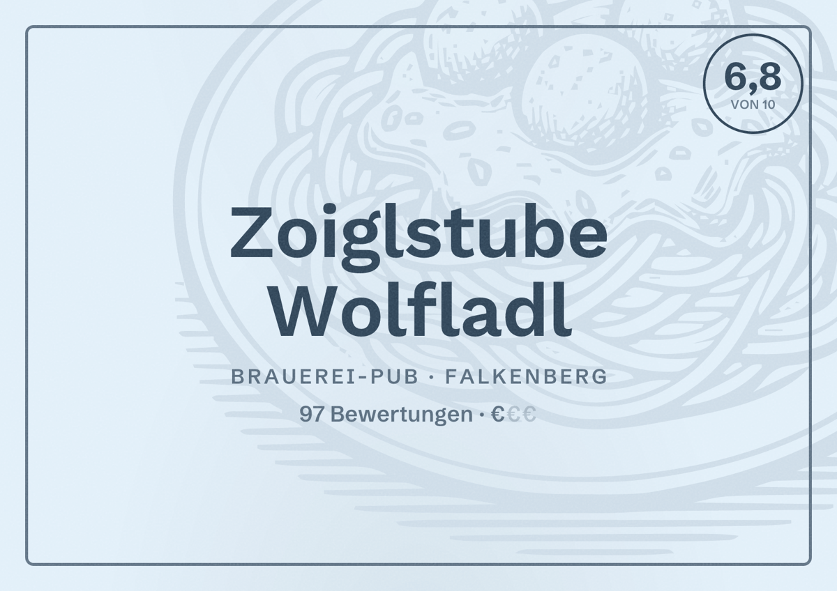 Illustriertes Poster von Zoiglstube Wolfladl, Brauerei-Pub in Falkenberg: Bewertung 6,8 von 10 aus 97 Bewertungen, Preisniveau €