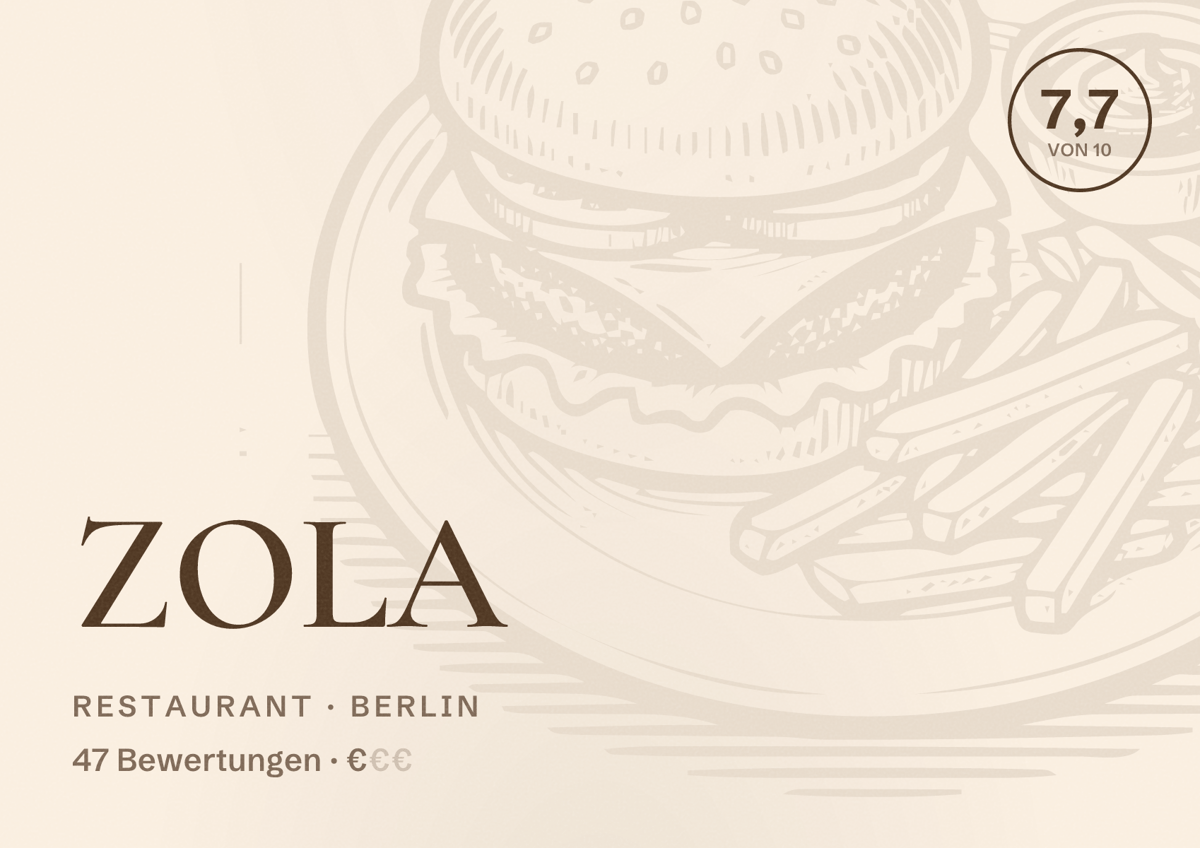 Illustriertes Poster von ZOLA, Restaurant in Berlin: Bewertung 7,7 von 10 aus 47 Bewertungen, Preisniveau €