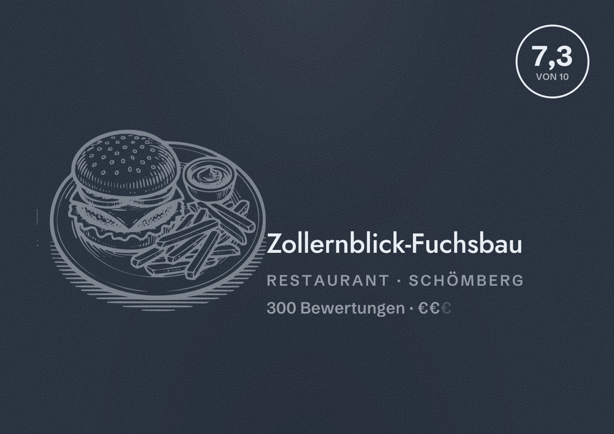 Illustriertes Poster von Zollernblick-Fuchsbau, Restaurant in Schömberg: Bewertung 7,3 von 10 aus 300 Bewertungen, Preisniveau €€