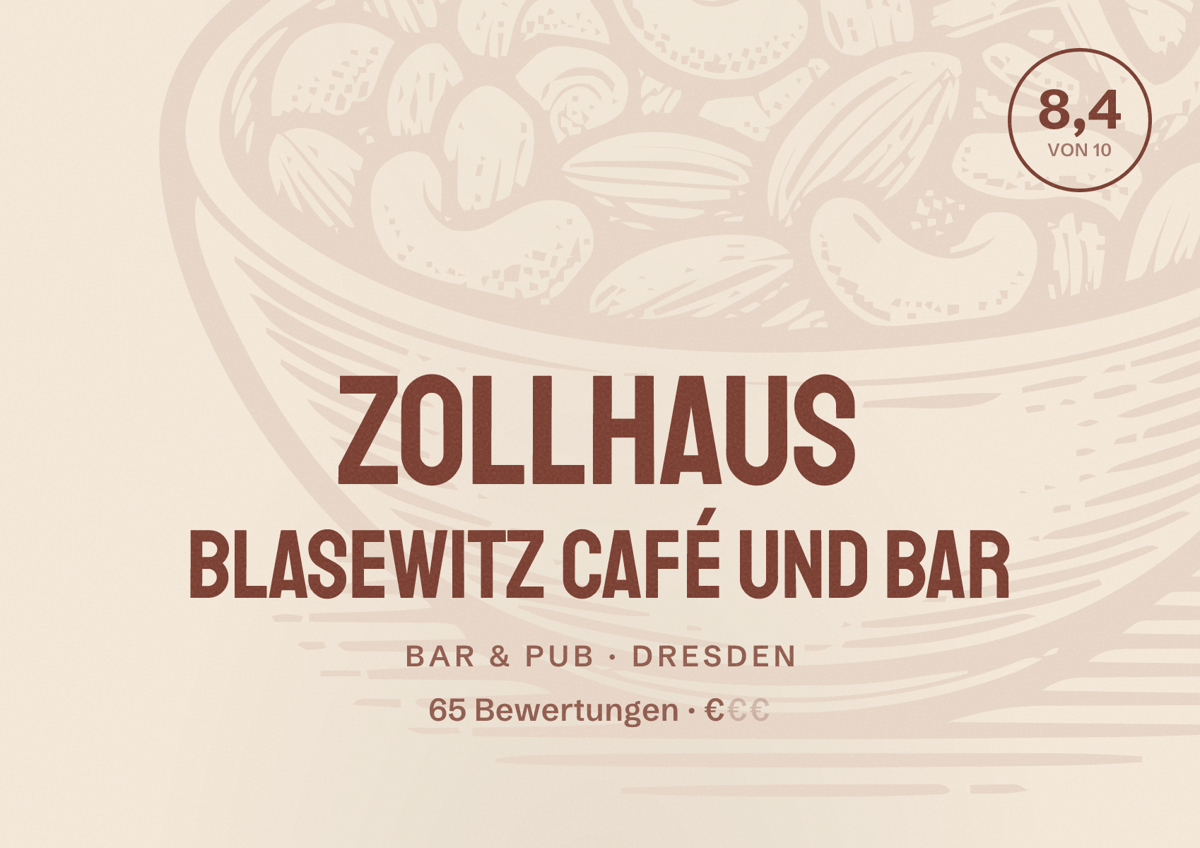 Illustriertes Poster von Zollhaus Blasewitz Café und Bar, Bar & Pub in Dresden: Bewertung 8,4 von 10 aus 65 Bewertungen, Preisniveau €