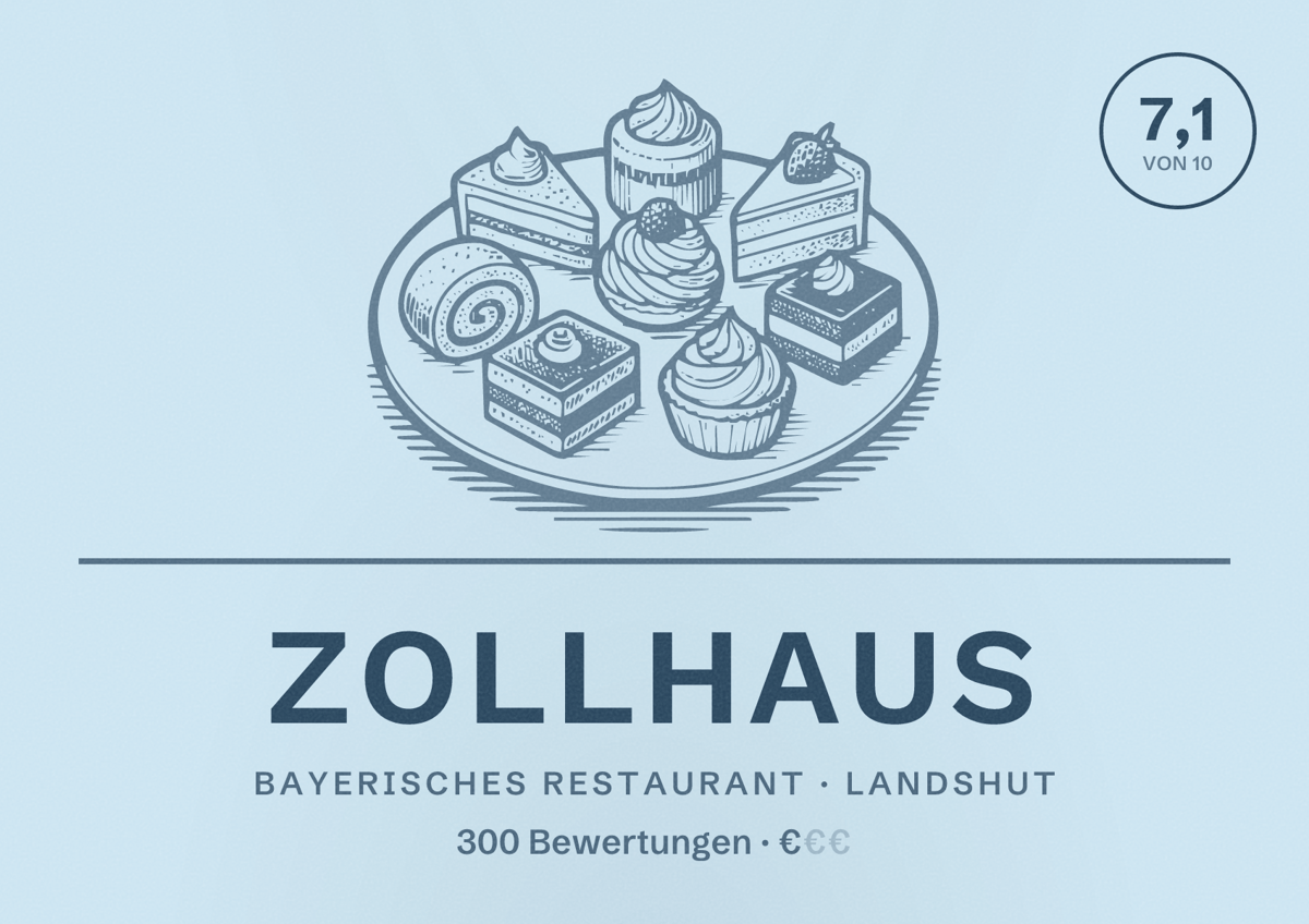 Illustriertes Poster von Zollhaus, Bayerisches Restaurant in Landshut: Bewertung 7,1 von 10 aus 300 Bewertungen, Preisniveau €