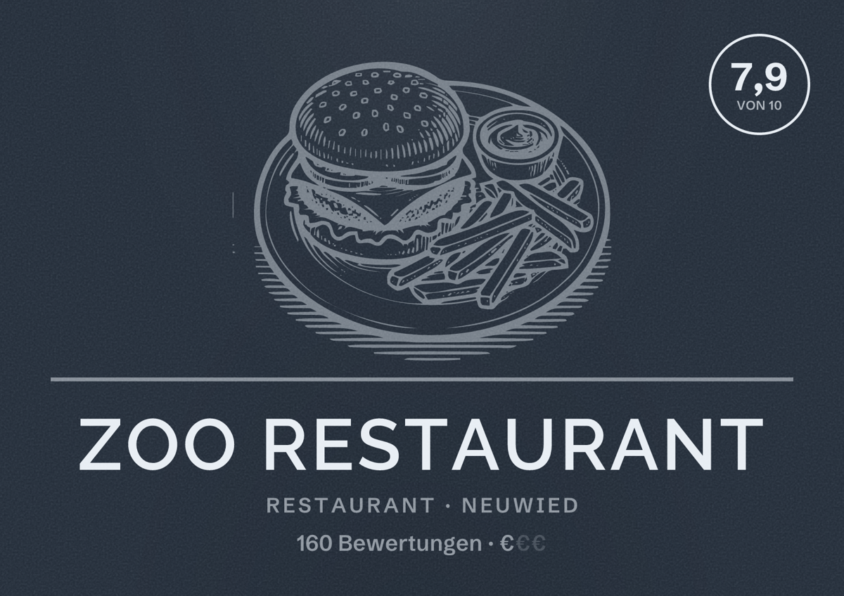 Illustriertes Poster von Zoo Restaurant, Restaurant in Neuwied: Bewertung 7,9 von 10 aus 160 Bewertungen, Preisniveau €