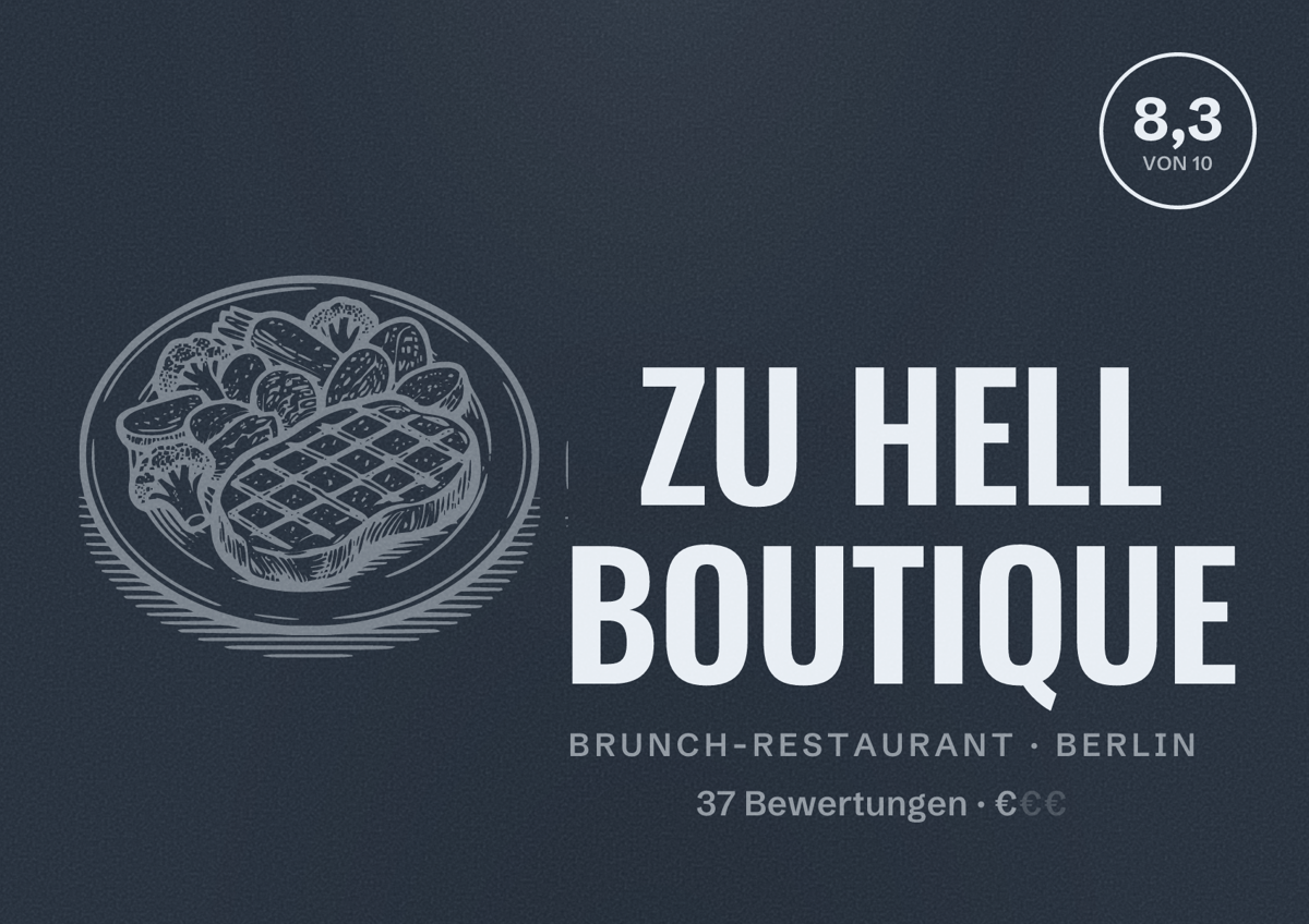 Illustriertes Poster von ZU HELL BOUTIQUE, Brunch-Restaurant in Berlin: Bewertung 8,3 von 10 aus 37 Bewertungen, Preisniveau €