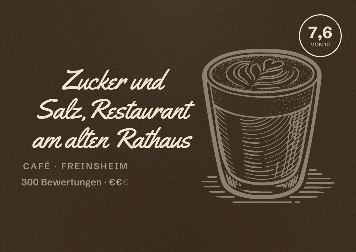 Illustriertes Poster von Zucker und Salz,Restaurant am alten Rathaus, Café in Freinsheim: Bewertung 7,6 von 10 aus 300 Bewertungen, Preisniveau €€