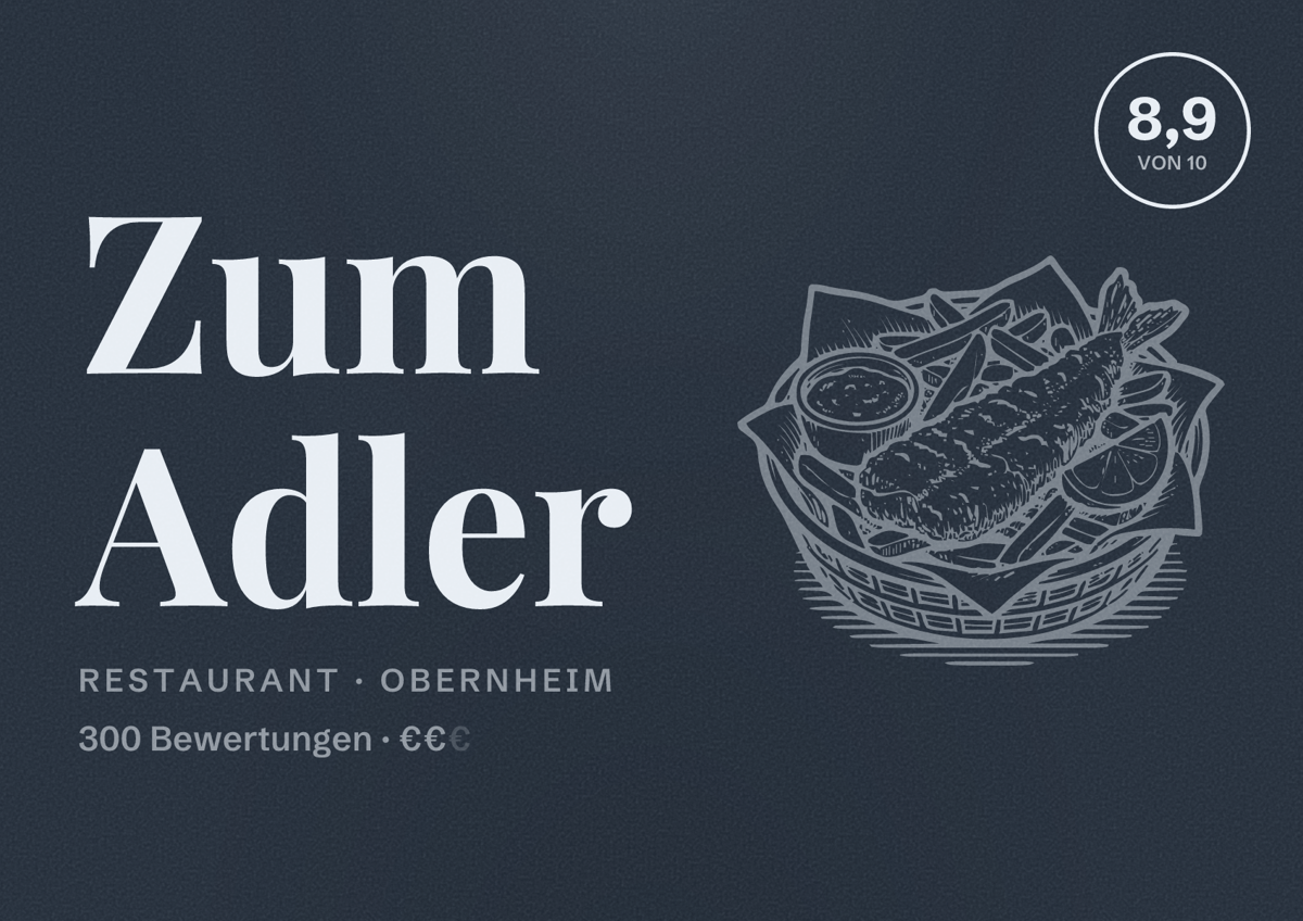 Illustriertes Poster von Zum Adler, Restaurant in Obernheim: Bewertung 8,9 von 10 aus 300 Bewertungen, Preisniveau €€