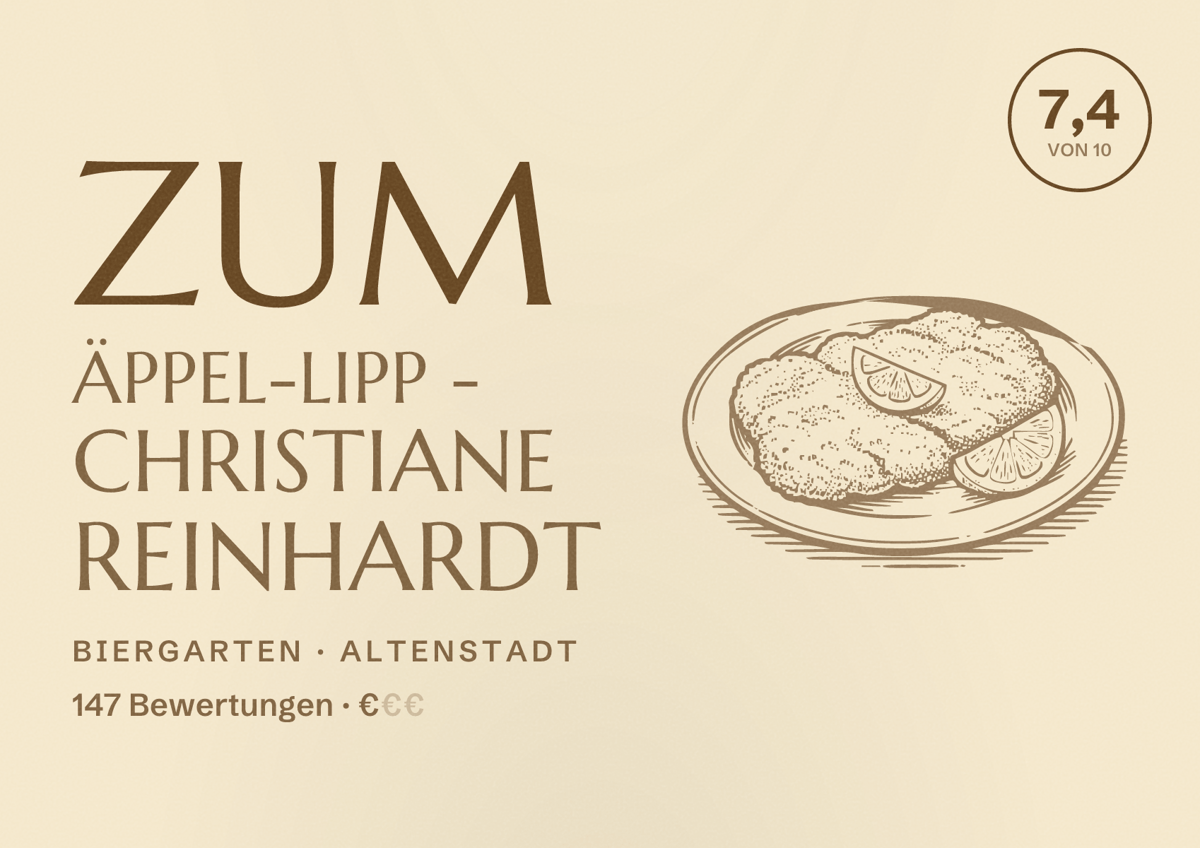 Illustriertes Poster von Zum Äppel-Lipp - Christiane Reinhardt, Biergarten in Altenstadt: Bewertung 7,4 von 10 aus 147 Bewertungen, Preisniveau €