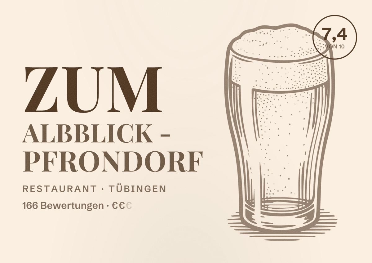 Illustriertes Poster von Zum Albblick - Pfrondorf, Restaurant in Tübingen: Bewertung 7,4 von 10 aus 166 Bewertungen, Preisniveau €€